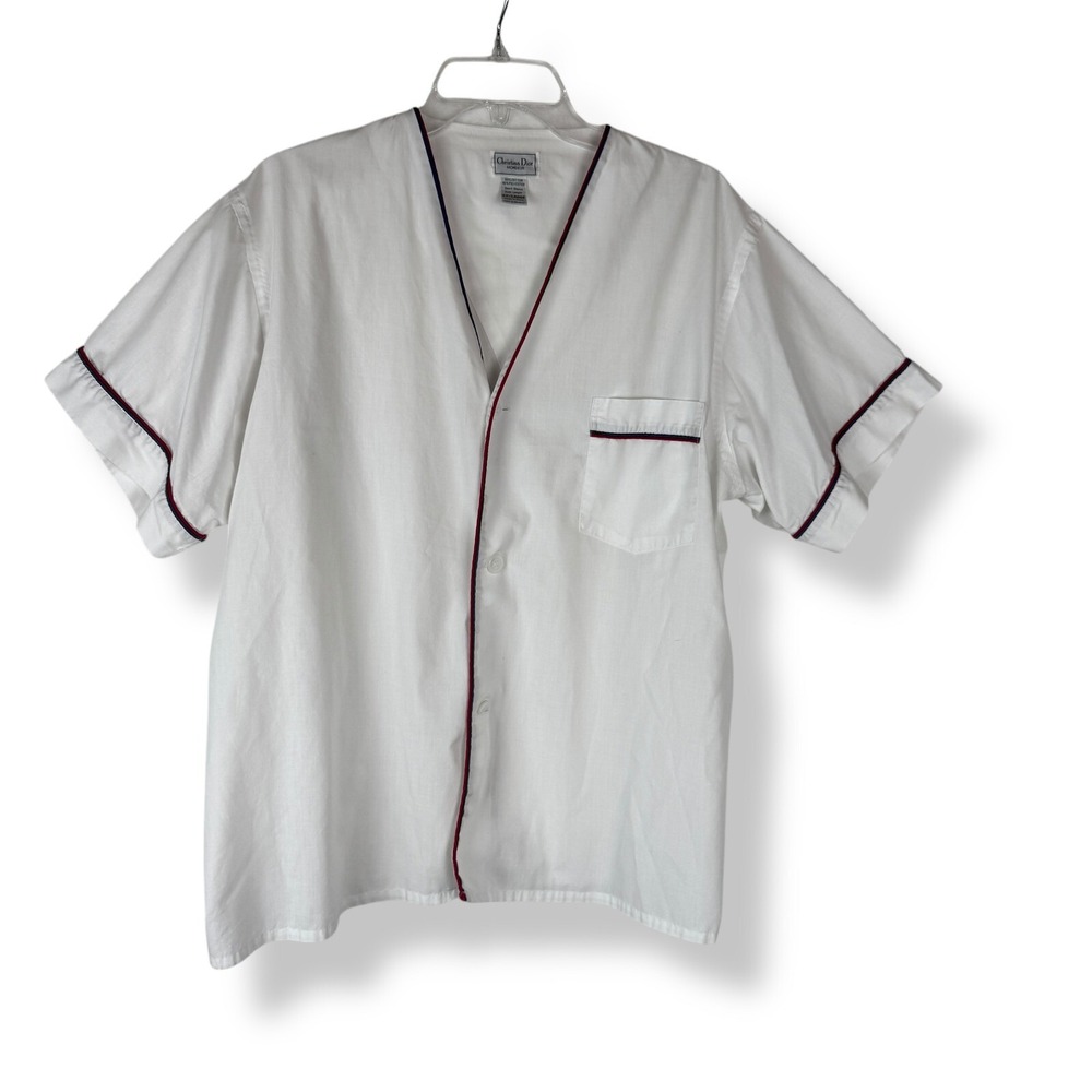 Christian Dior Pajama Top Mens Size‎ XL White Vintage 90s Y2K Piped Short Sleeve